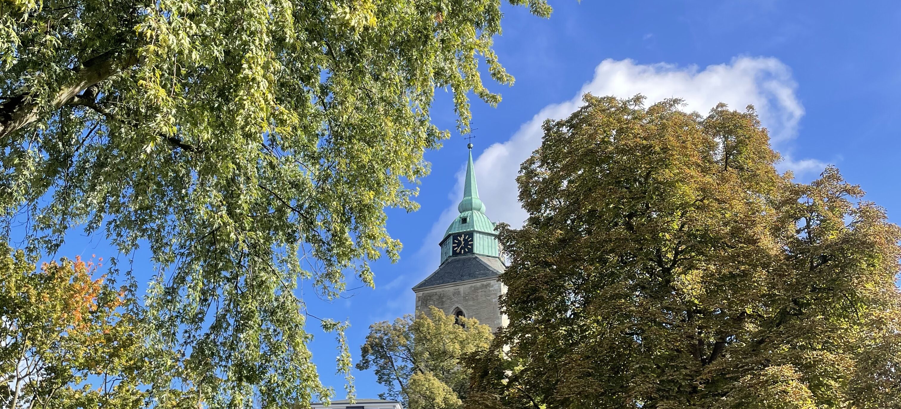 Blick auf Biederlack-Villa und Martinuskirche