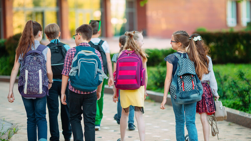 Das Foto zeigt Kinder, die gemeinsam zur Schule gehen