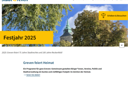 Das Bild zeigt einen Ausschnitt der Projekthomepage zum Festjahr 2025.